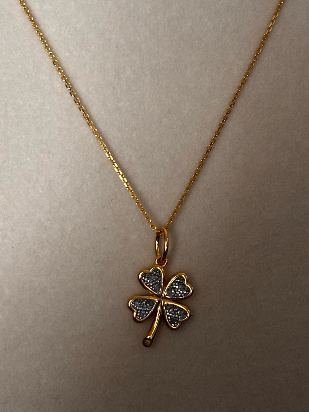 Gold Four-Leaf Clover Pendant Necklace with Pavé Detail